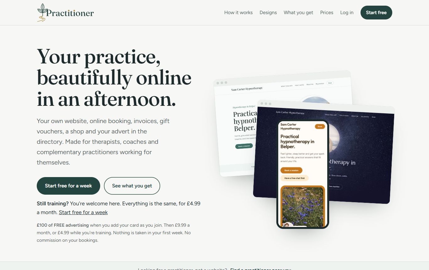 Practitioner — websites and booking for therapists